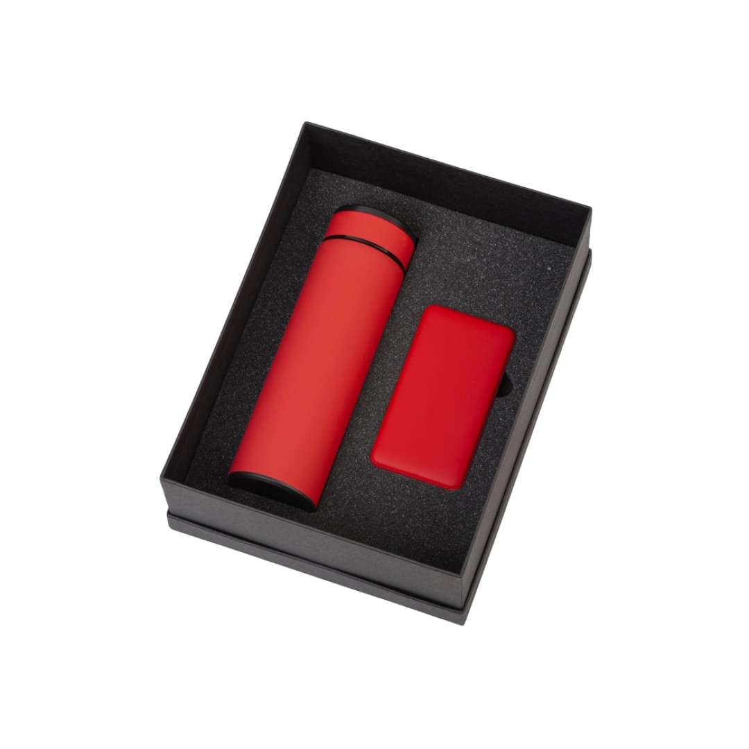 Подарочный набор с термосом и повербанком С2, красный