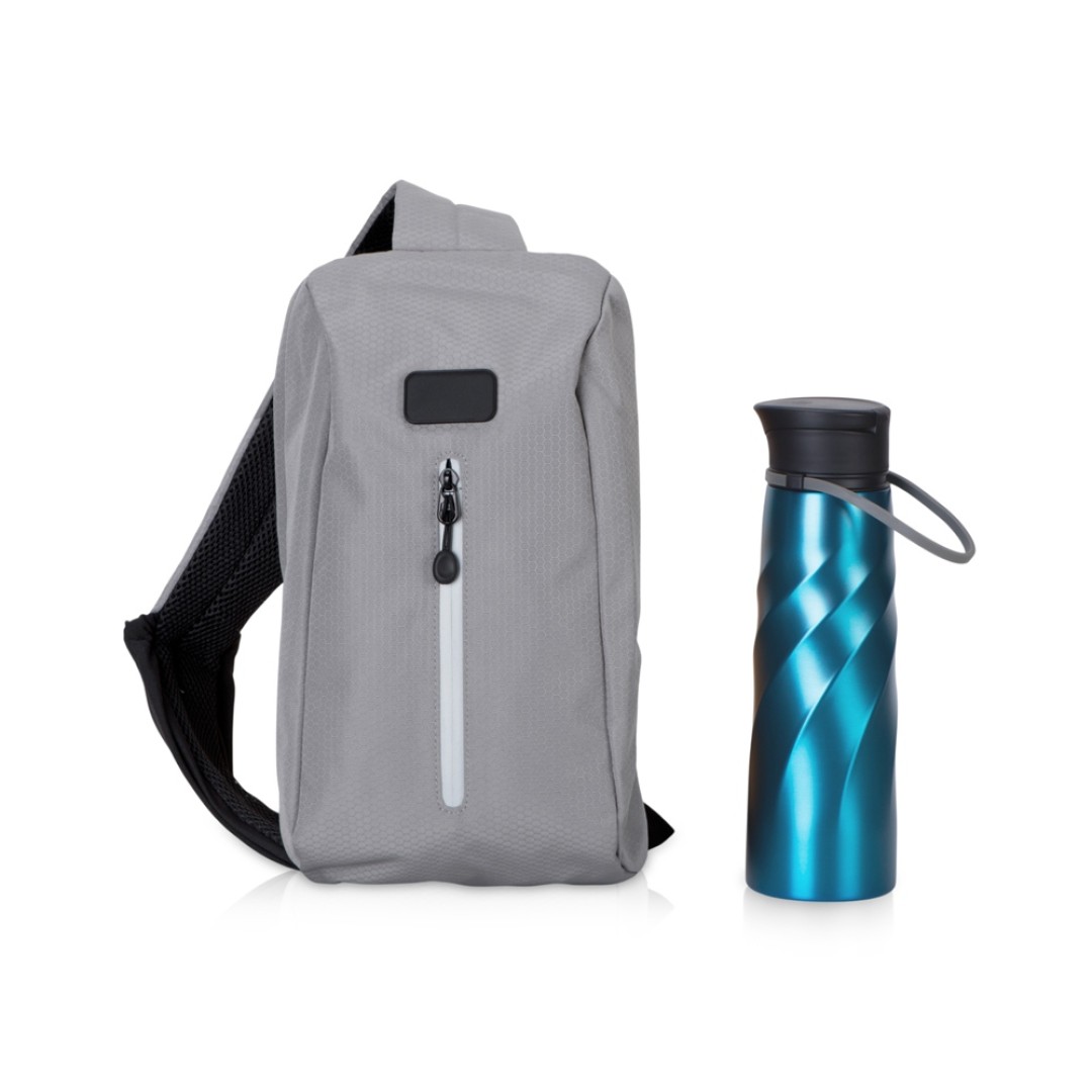 Подарочный набор с бутылкой для воды в сумке - слинге "Athletic nomad", синий