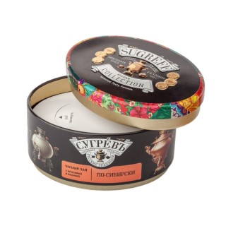 Ж/б "По-сибирски" + монпансье малиновые. Чёрный чай с травами.