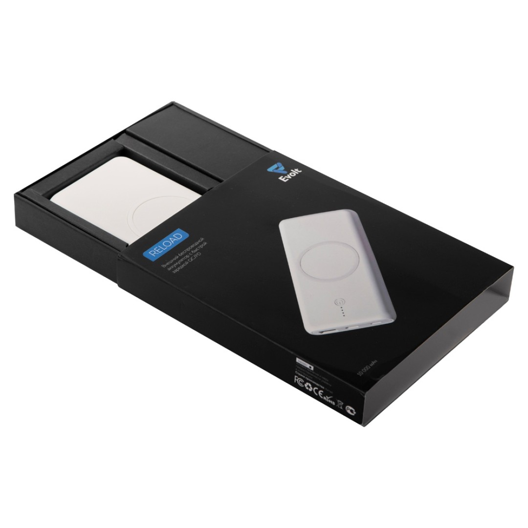 Внешний беспроводной аккумулятор c QC/PD "Reload", 10000 mAh, белый (Р)