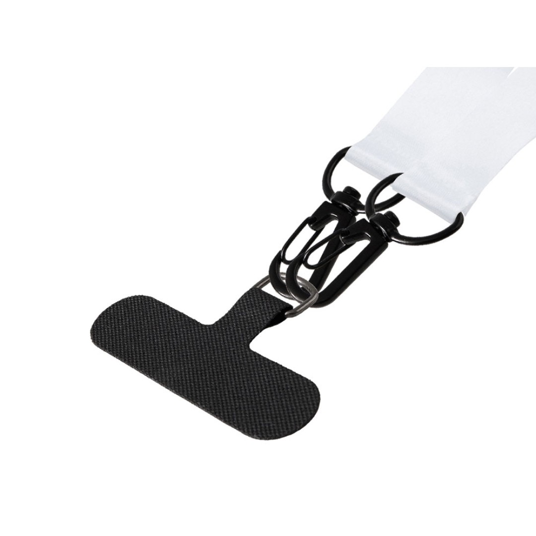 Ланъярд 2 см под сублимацию с 2-мя трендовыми карабинами и узким держателем для телефона из ПЭ, черный