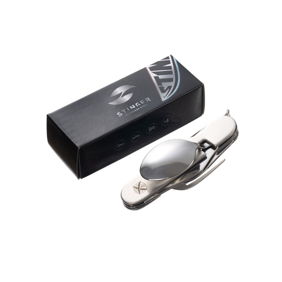 Нож перочинный Stinger, 109 мм, 8 функций, материал рукояти: нержавеющая сталь (серебристый)