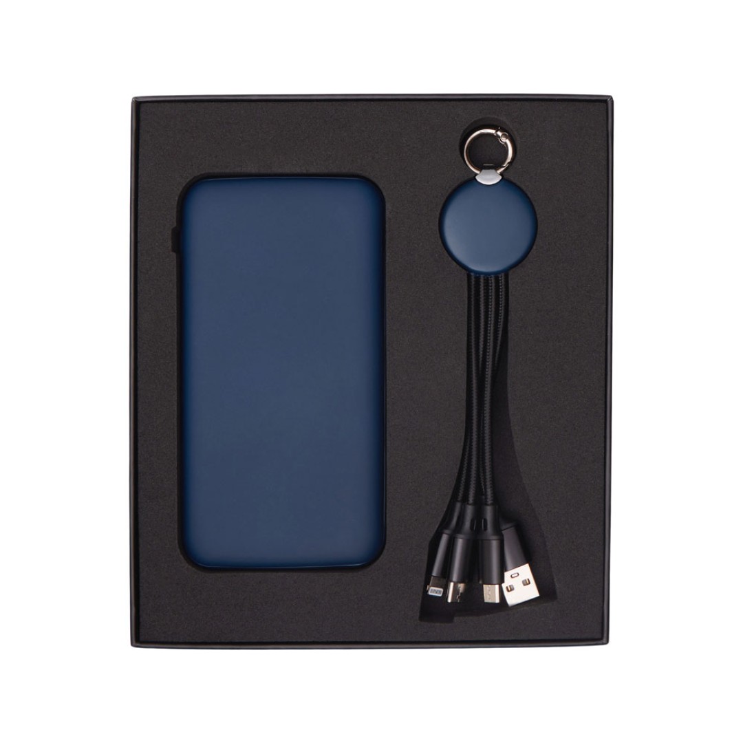 Набор из внешнего акуумулятора и универсального кабеля с подсветкой лого «Reserve LED», 10000mAh, темно-синий