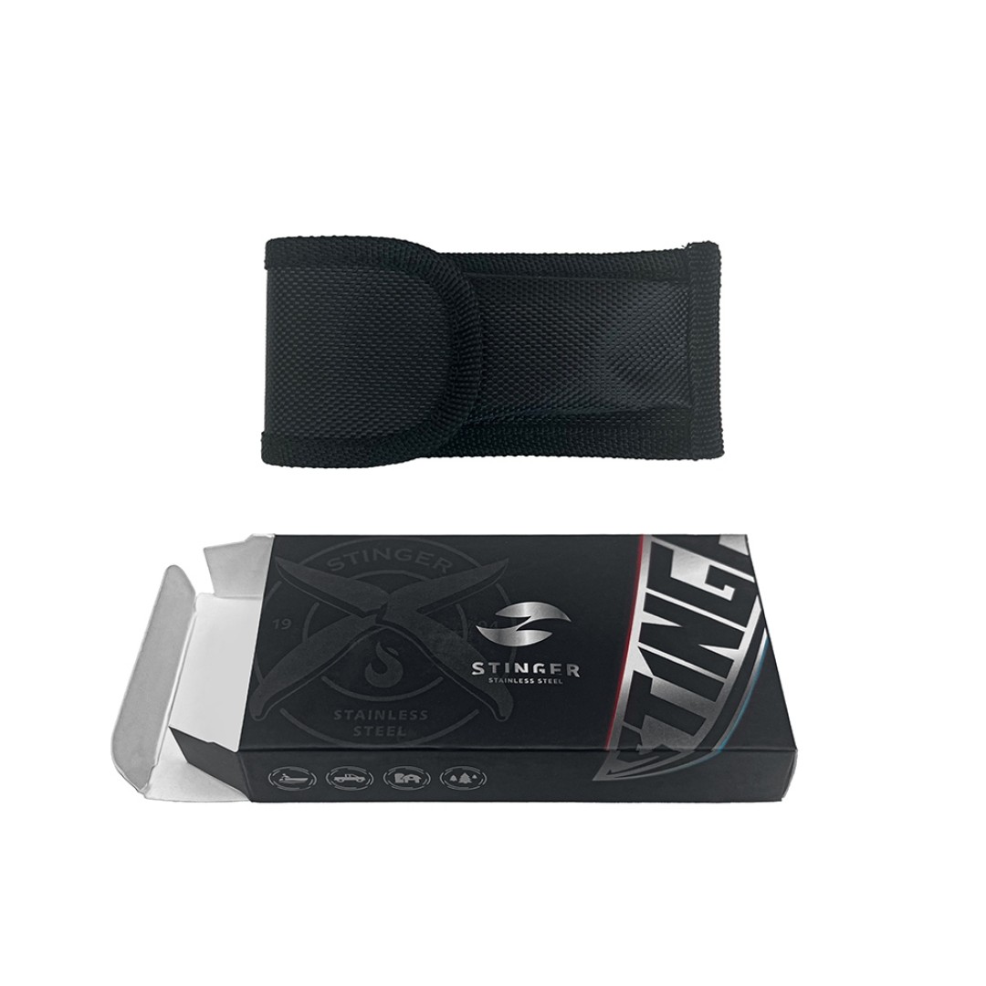 Мультитул Stinger, 100x45 мм, 11 функций, сталь, серебристый, в комплекте нейлоновый чехол