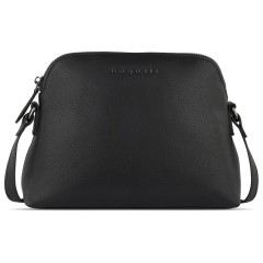 Сумка наплечная женская BUGATTI Bella, чёрная, воловья кожа/полиэстер, 23х8х17 см