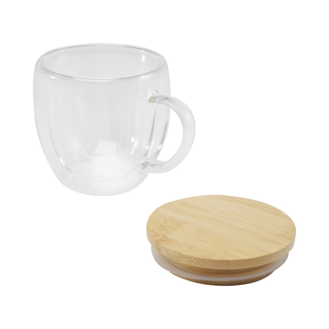 Стеклянная кружка Lenora емкостью 250 мл с бамбуковой крышкой - прозрачный