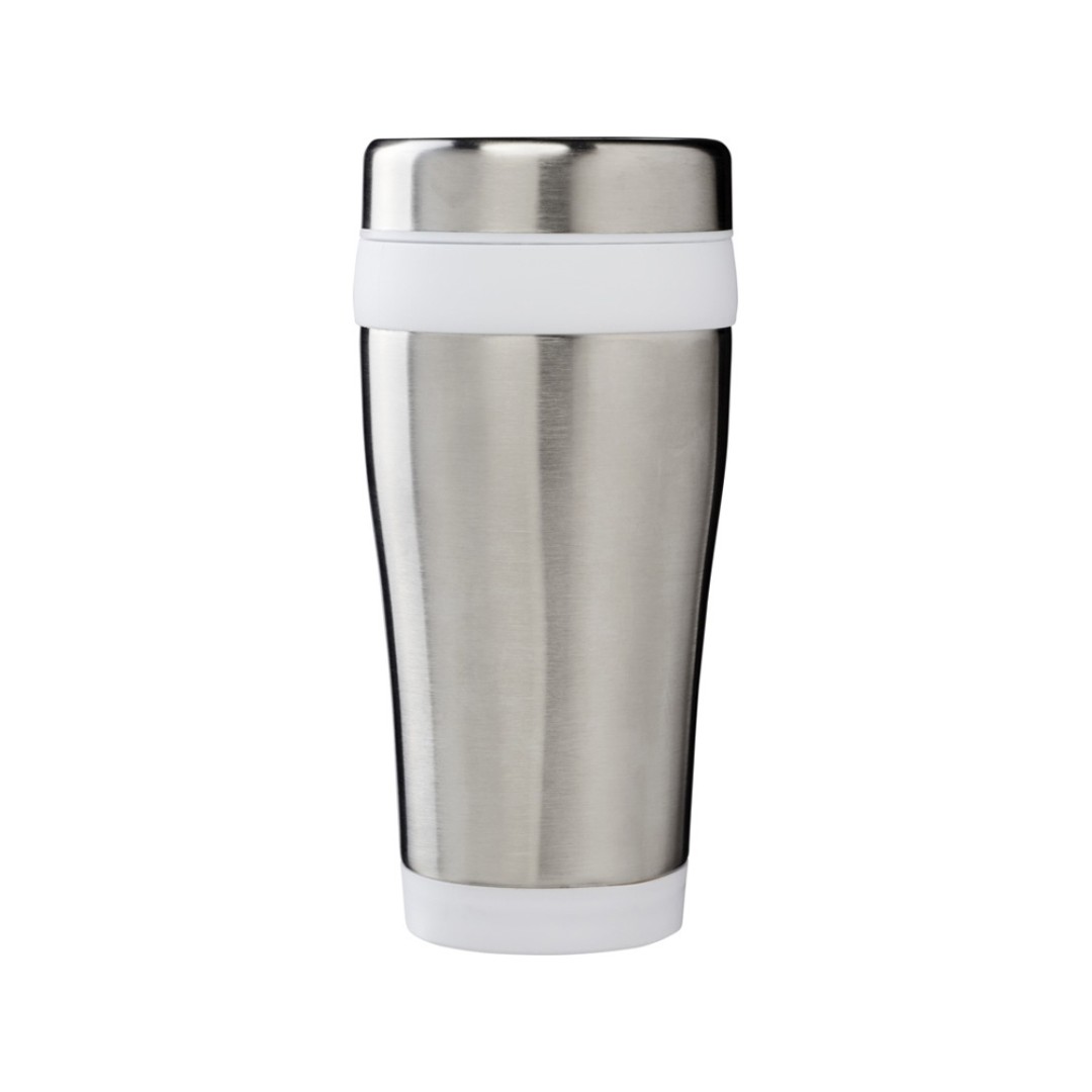 Термостакан Elwood из переработанной нержавеющей стали, 410 мл - Серебристый/Белый