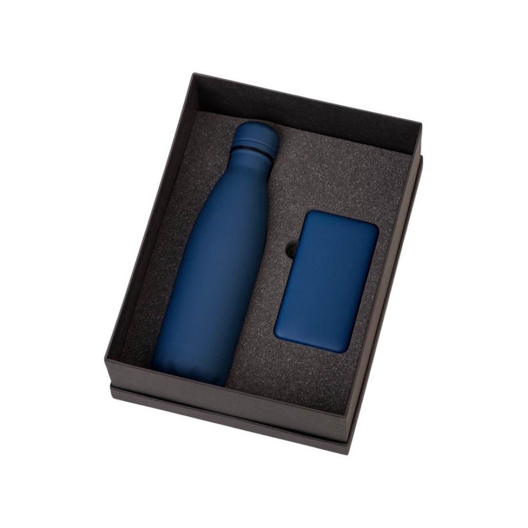Подарочный набор с термобутылкой и повербанком С2, темно-синий
