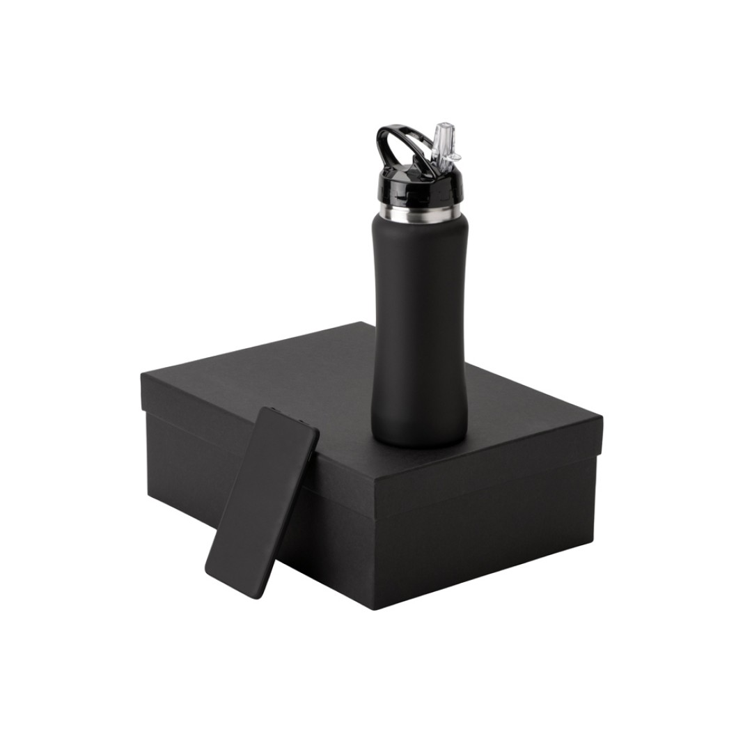 Подарочный набор с бутылкой для воды и повербанком С1, 5000 mAh, черный