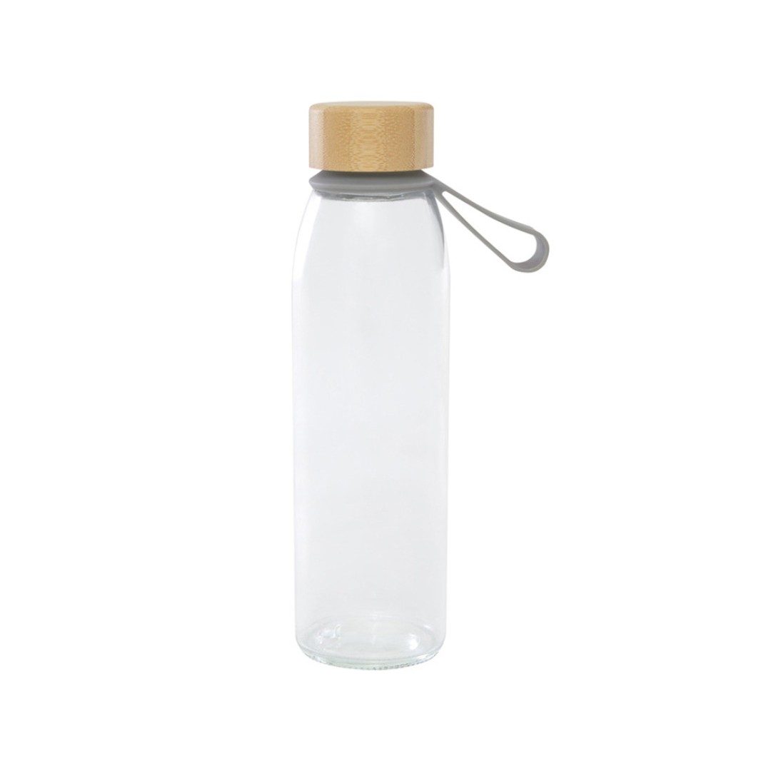 Стеклянная бутылка для воды Porto объемом 500 мл с силиконовой ручкой и бамбуковой крышкой - Серый