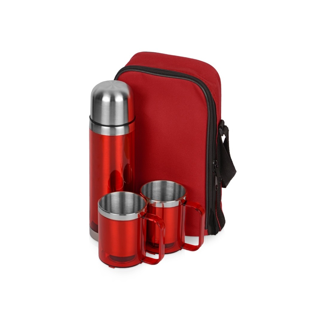 Набор «Походный» с чехлом: термос, 2 кружки, красный