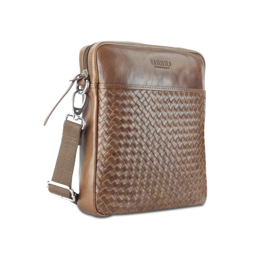 Сумка через плечо Mano "Don Luca", натуральная кожа в коньячном цвете, 23 х 26,5 х 4,5 см
