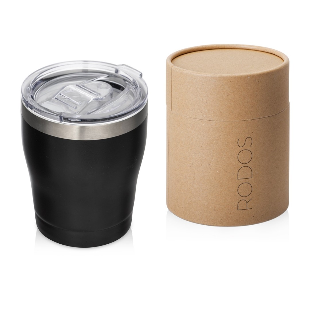 Вакуумная термокружка c керамическим покрытием "Rodos", непротекаемая крышка, 350 мл, черный