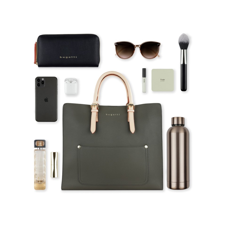 Сумка-шоппер BUGATTI Ella, оливковая, полиуретан, 37х12х31 см