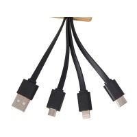 Кабель 3-в-1 с подсветкой лого «Reedia S6», бамбук, черный