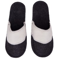 Тапочки белые/серые с отворотом без вышивки