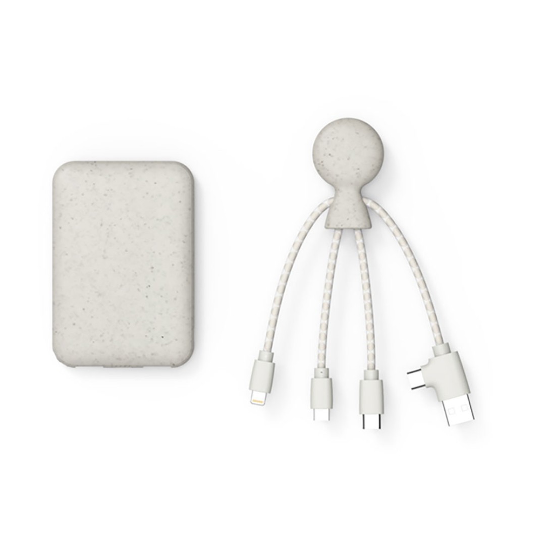 Портативное зарядное устройство "BioPack" c кабелем "Mr. Bio", 5000 mAh, белый