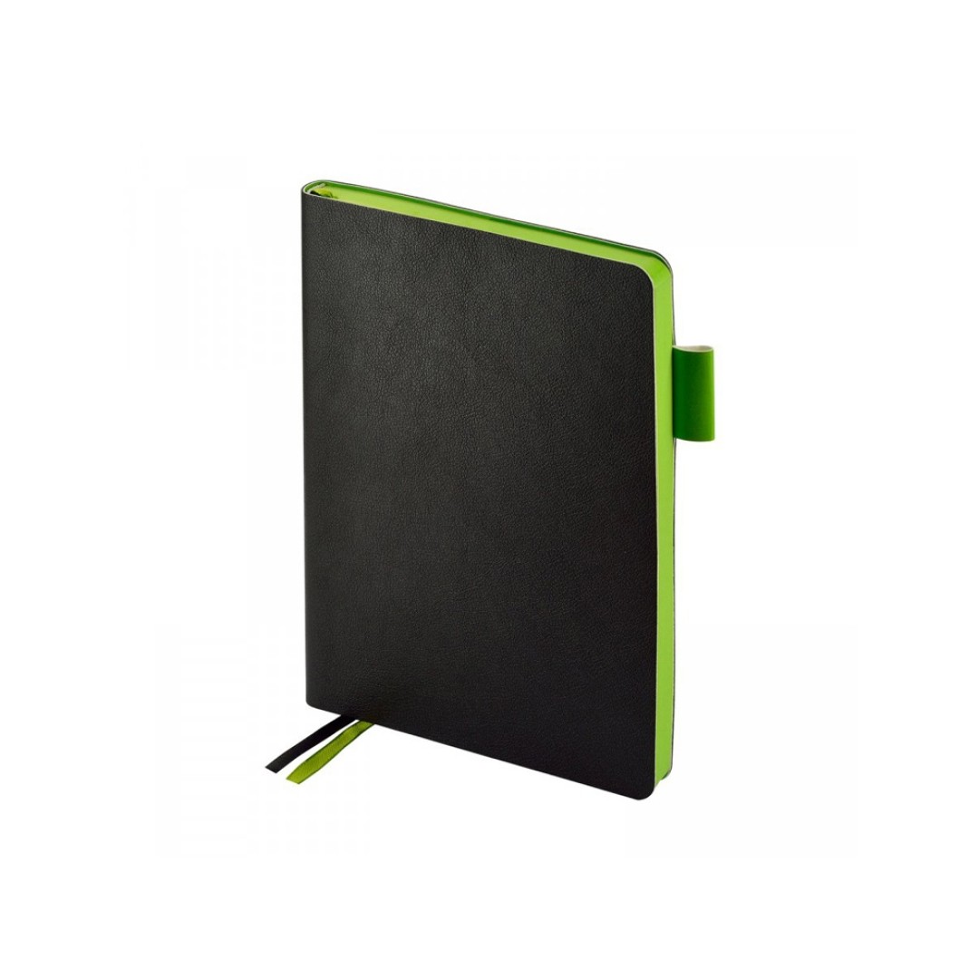 Ежедневник недатированный А5 «Boston», черный (обрез зеленое яблоко)