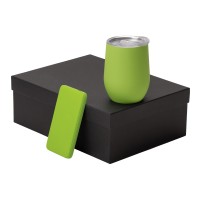 Подарочный набор с термокружкой и повербанком С2, 10000 mAh, зеленое яблоко