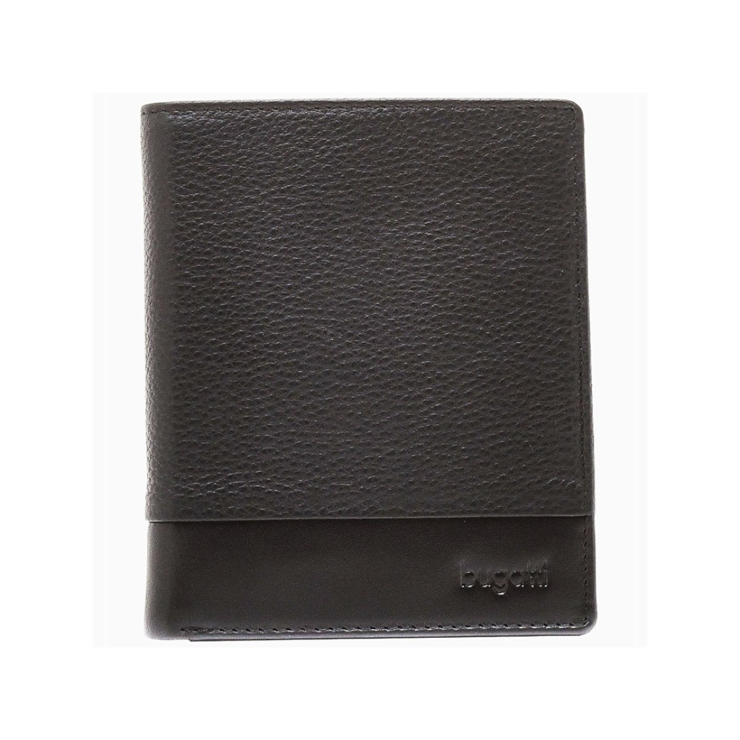 Портмоне BUGATTI Atlanta, чёрное, натуральная воловья кожа, 10,5х2х12,5 см
