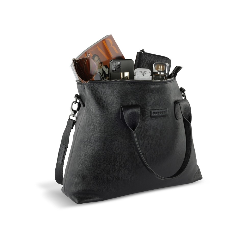 Сумка-шоппер BUGATTI Elsa, чёрная, воловья кожа/полиэстер, 46х11х31,5 см