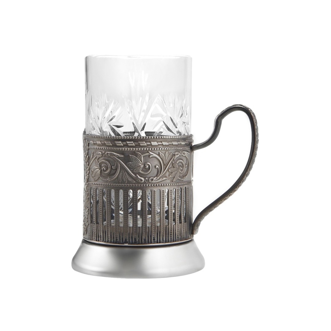 Чайный набор с подстаканником и фарфоровым чайником «ЭГОИСТ-М», серебристый/белый