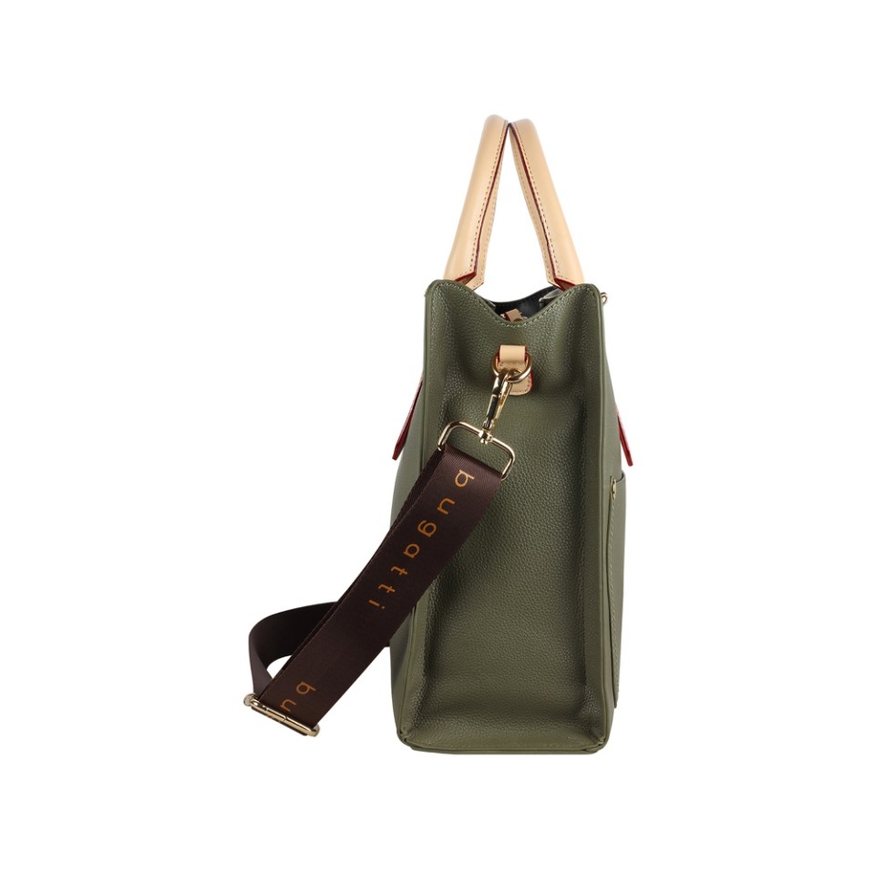 Сумка-портфель женская BUGATTI Ella, оливковая, полиуретан, 30х11,5х28 см