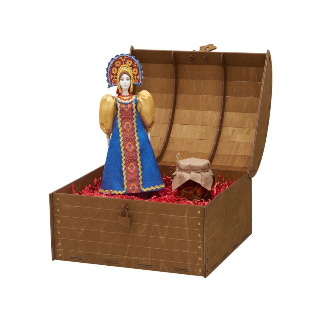 Подарочный набор: кукла фарфоровая, мед, синий