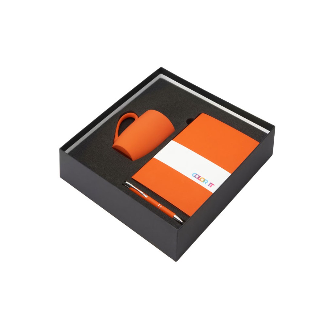 Подарочный набор с блокнотом С2, металлической ручкой и кружкой, оранжевый