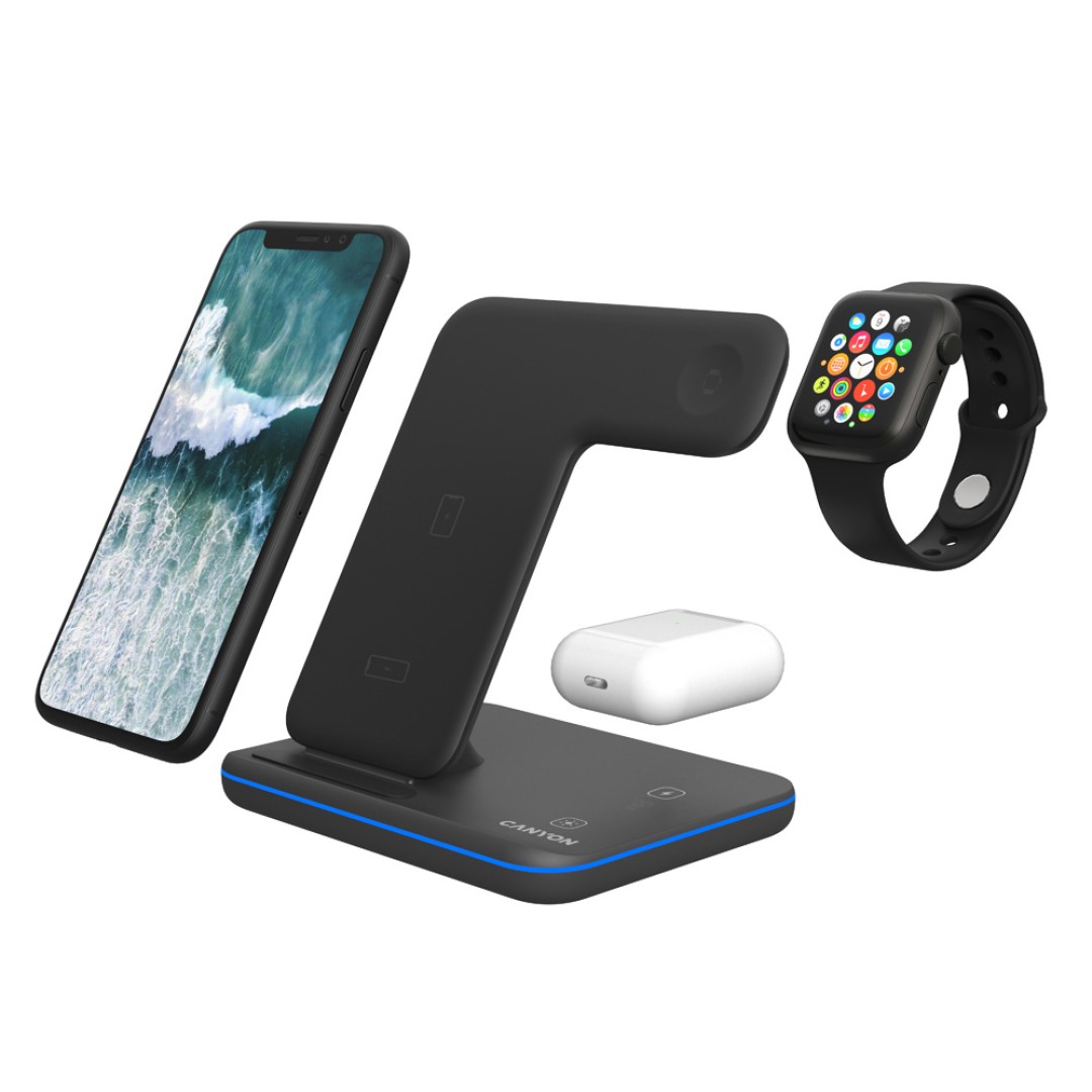 Беспроводное зарядное устройство для гаджетов "3-в-1" с технологией QI Canyon WS-303 (CNS-WCS303B), 15W, черный