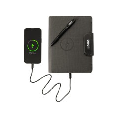 Подарочный набор металлическая ручка и блокнот А5 "Twilight"  со светящимся логотипом и пауэрбэнком