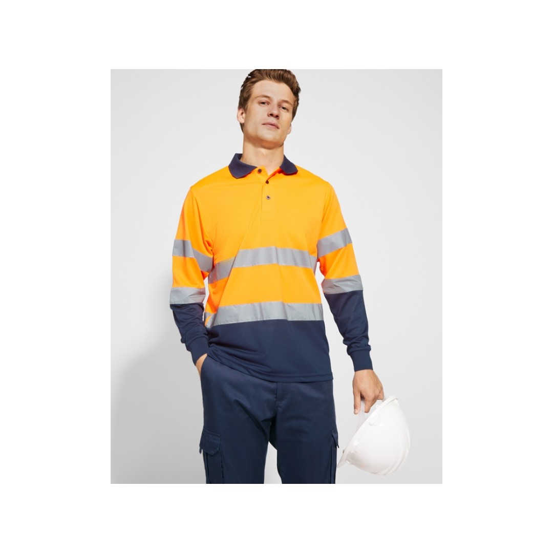 Поло "Polaris" мужское c длинным рукавом, нэйви/неоновый оранжевый