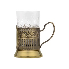 Чайный набор с подстаканником и фарфоровым чайником «ЭГОИСТ-Л», золотистый/белый