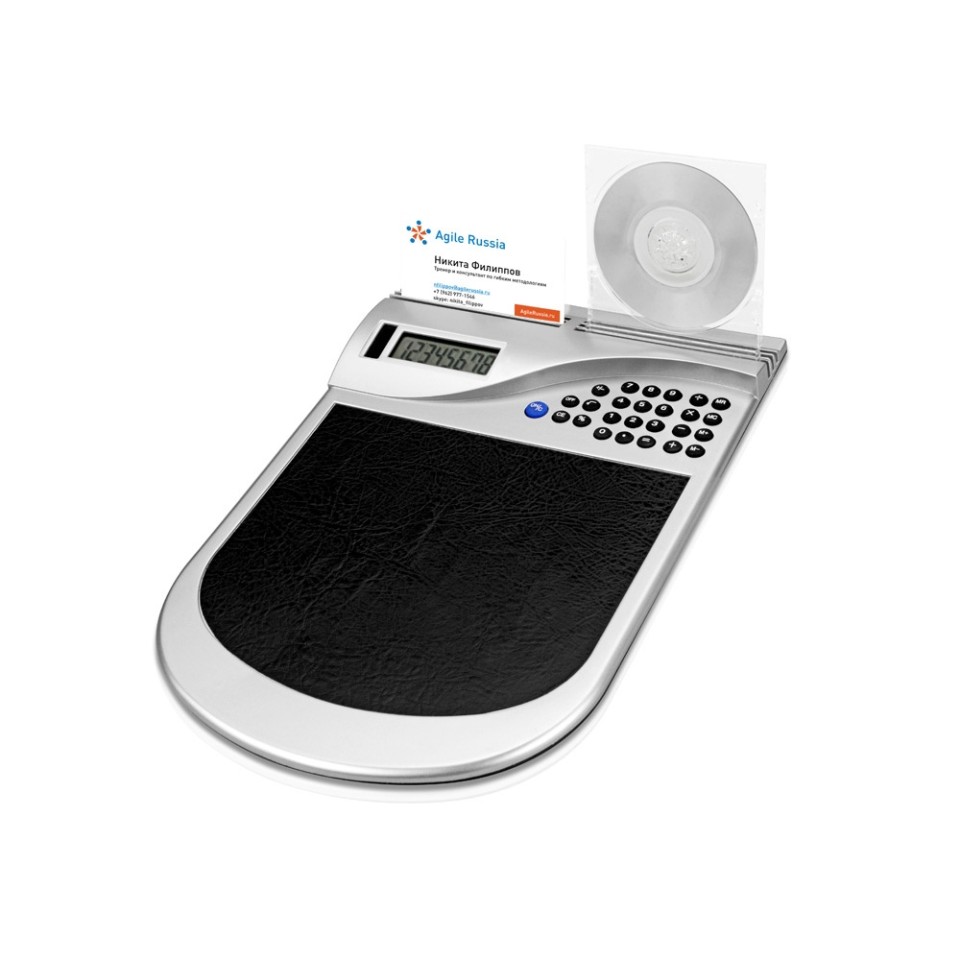 Коврик для компьютерной мыши с калькулятором и подставкой под мини-диски и визитки