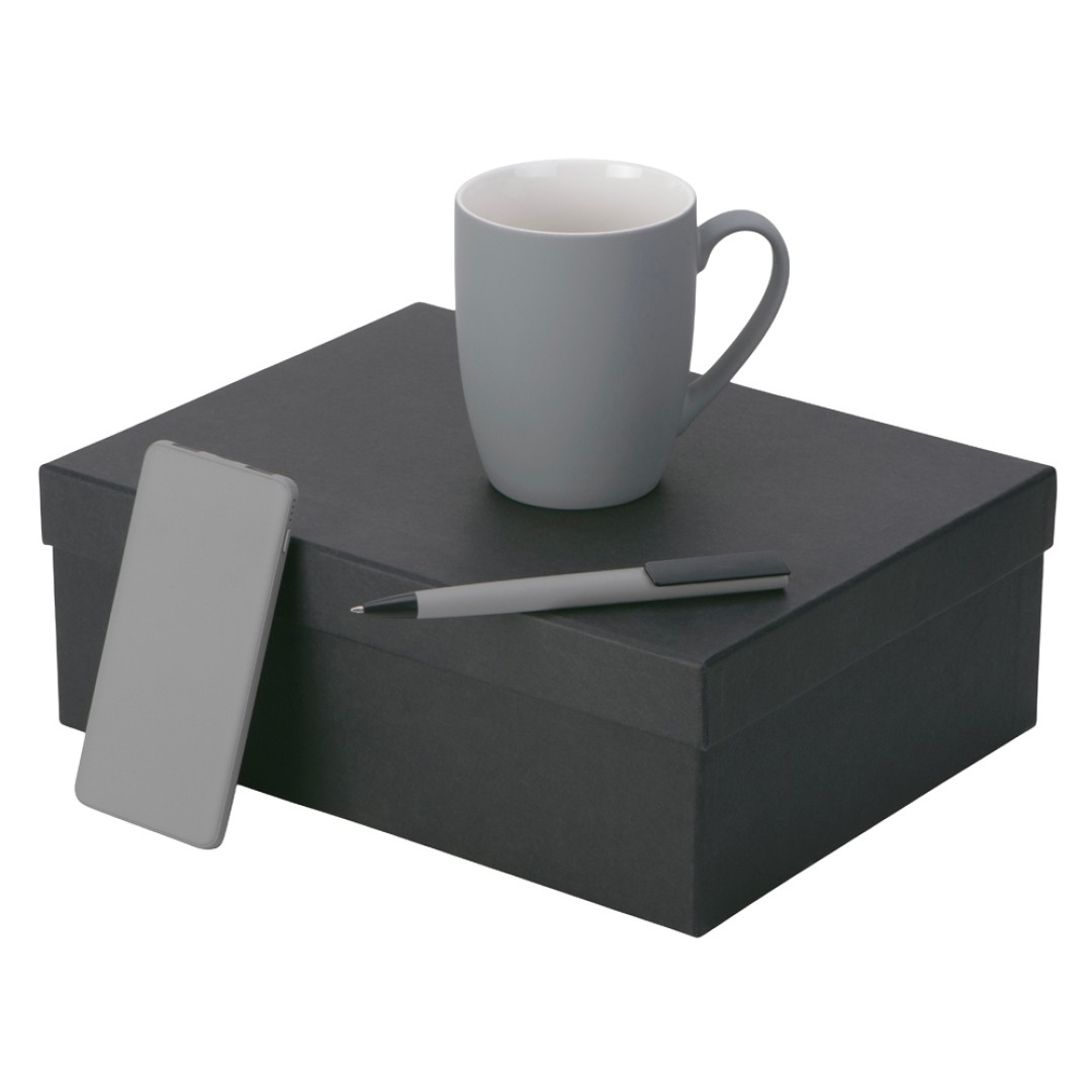 Подарочный набор c кружкой, пластиковой ручкой и повербанком С1, 5000 mAh, серый