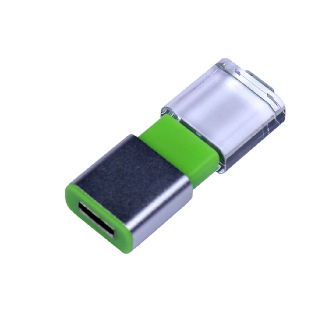 USB-флешка промо на 32 Гб прямоугольной формы, выдвижной механизм, зеленый