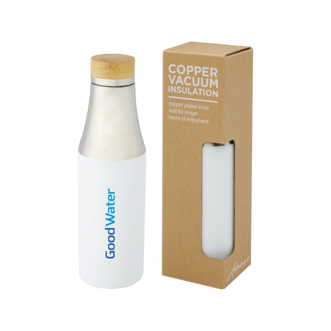 Hulan Бутылка объемом 540 мл с вакуумной изоляцией из меди и бамбуковой крышкой, белый