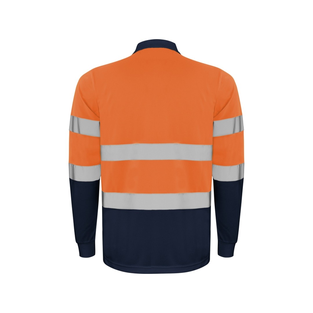 Поло "Polaris" мужское c длинным рукавом, нэйви/неоновый оранжевый