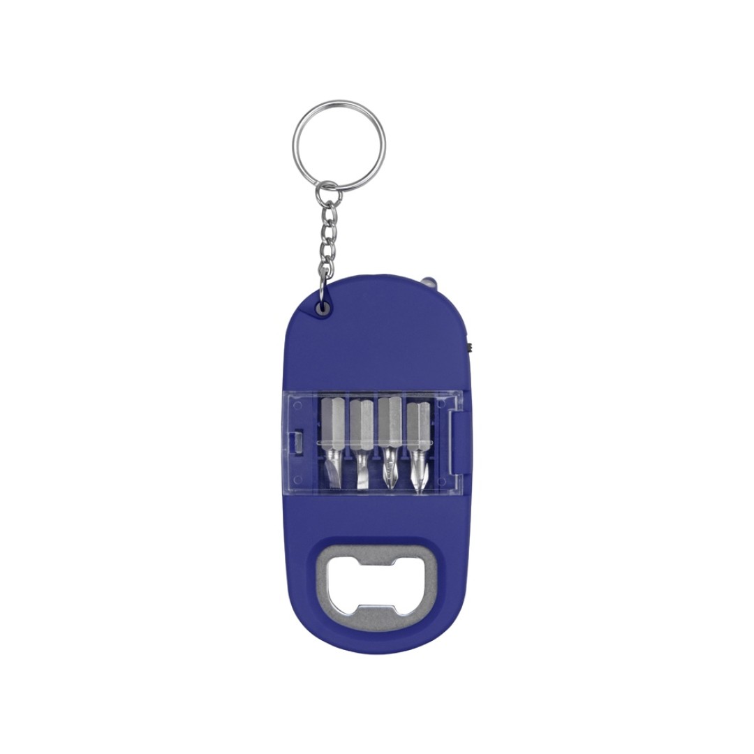 Брелок-открывалка с отвертками и фонариком "Uni", софт-тач, синий