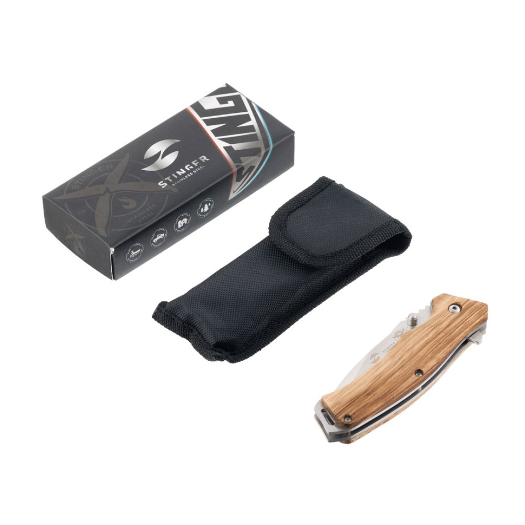 Нож складной Stinger, 110 мм, (серебристый), материал рукояти: дерево/сталь (светло-коричневый)