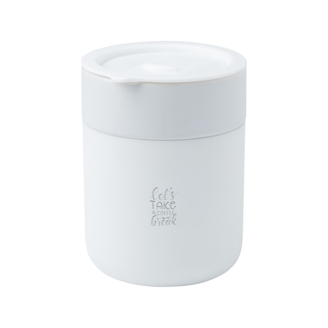 Java керамическая кружка емкостью 330 мл с силиконовой оберткой и пластиковой крышкой - Белый