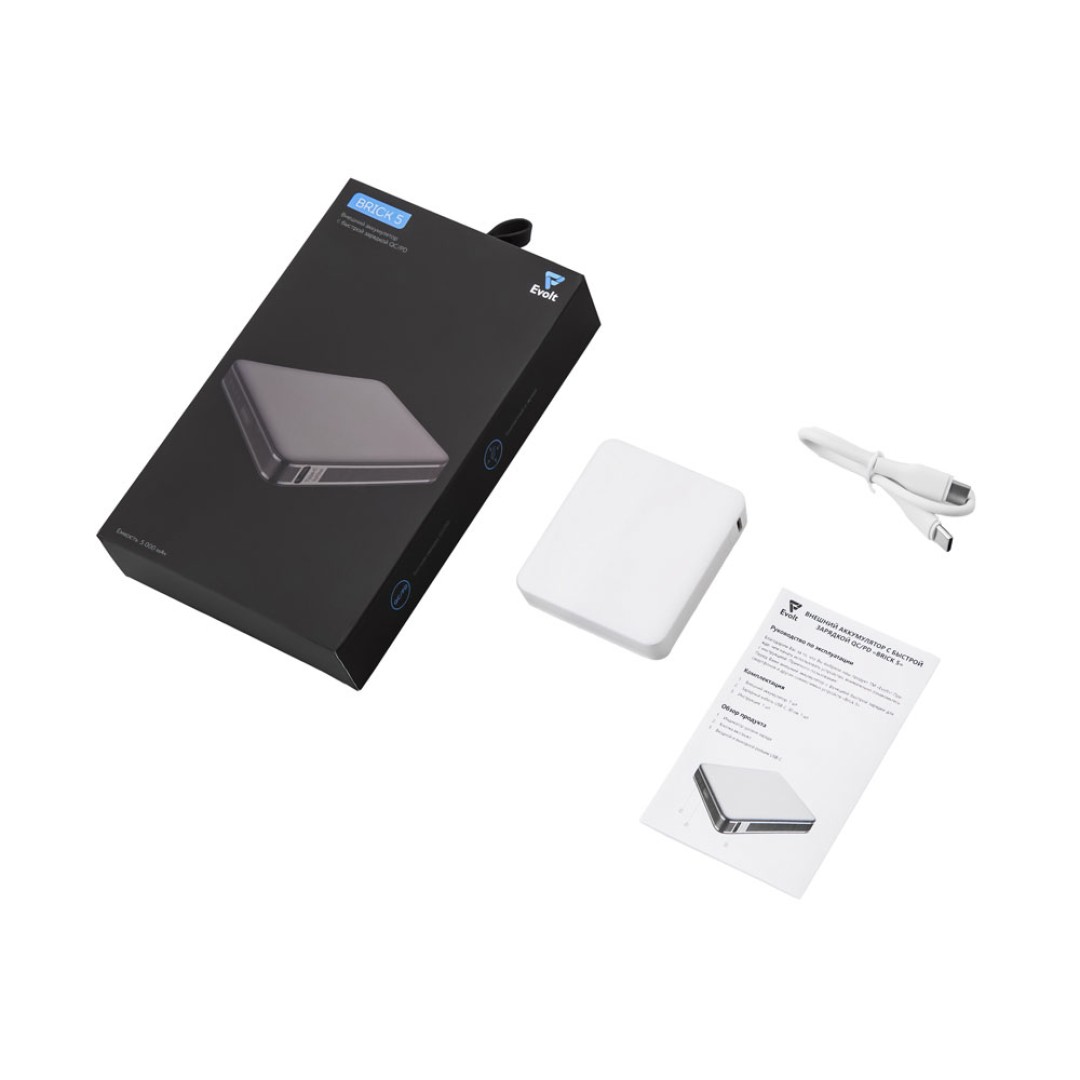 Внешний аккумулятор «Brick 5» с быстрой зарядкой PD, 5000 мАч, белый