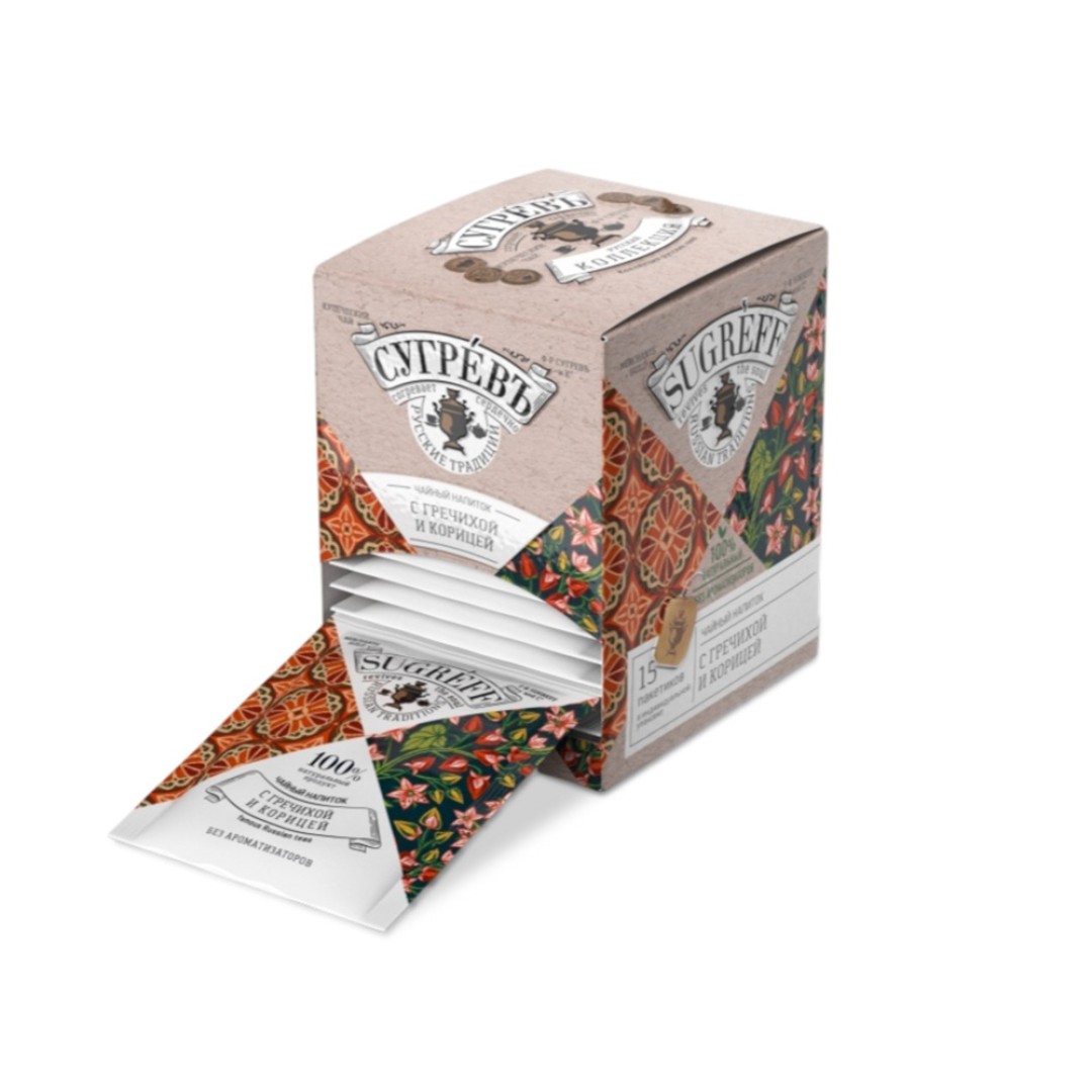 Чайный напиток с гречихой и корицей в индивидуальном саше конверте, 15 пакетиков