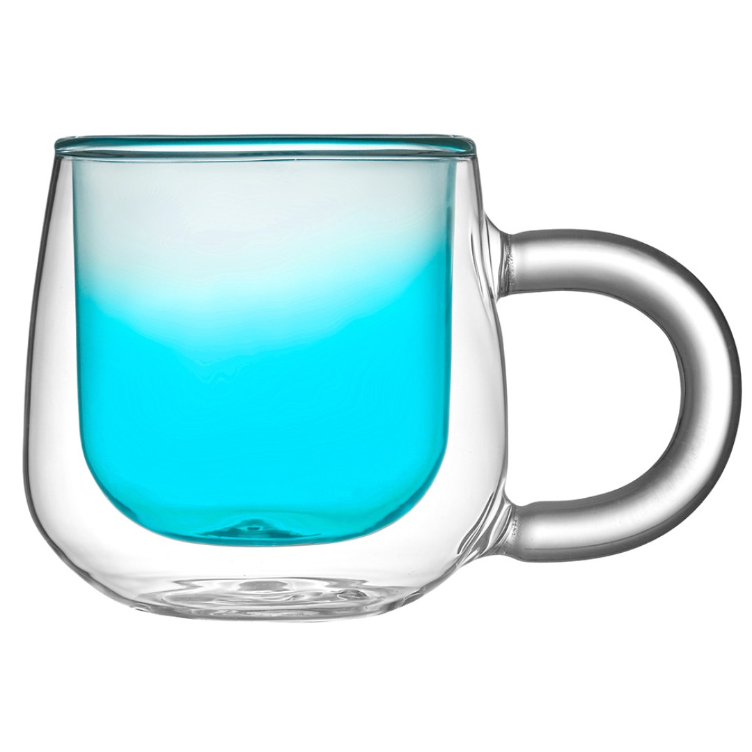 Кружка с двойными стенками с широкой ручкой и градиентным покрытием "Fog", бирюзовый