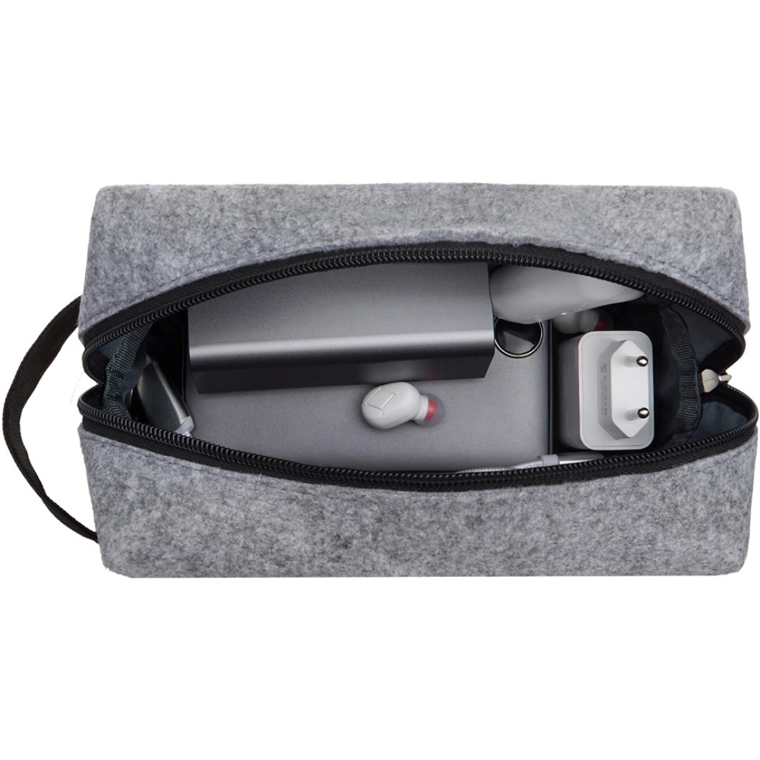 Органайзер для электроники и проводов "Felt" из RPET-фетра с ручкой, серый с черным