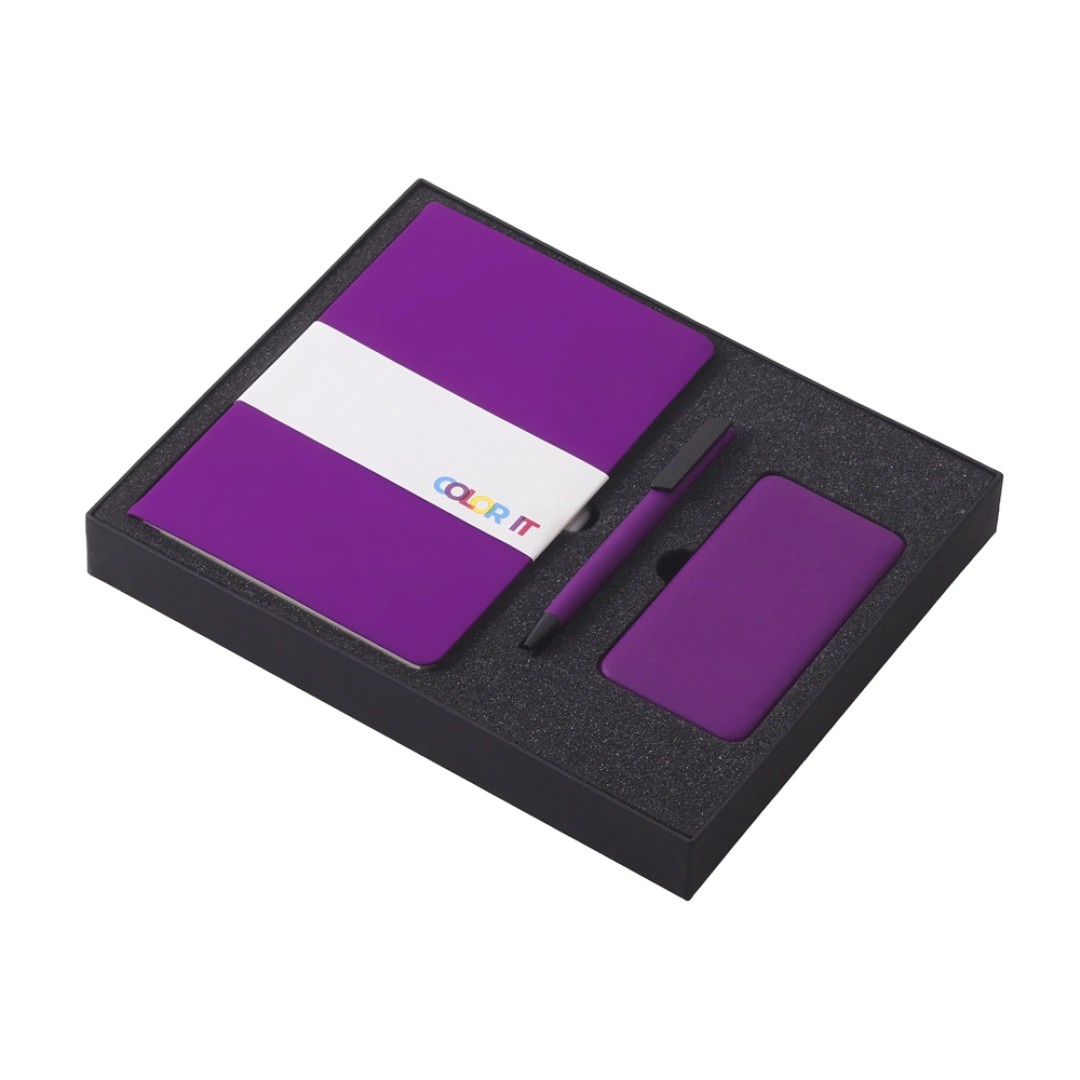 Подарочный набор c блокнотом С1, ручкой и повербанком 5000 mAh, фиолетовый