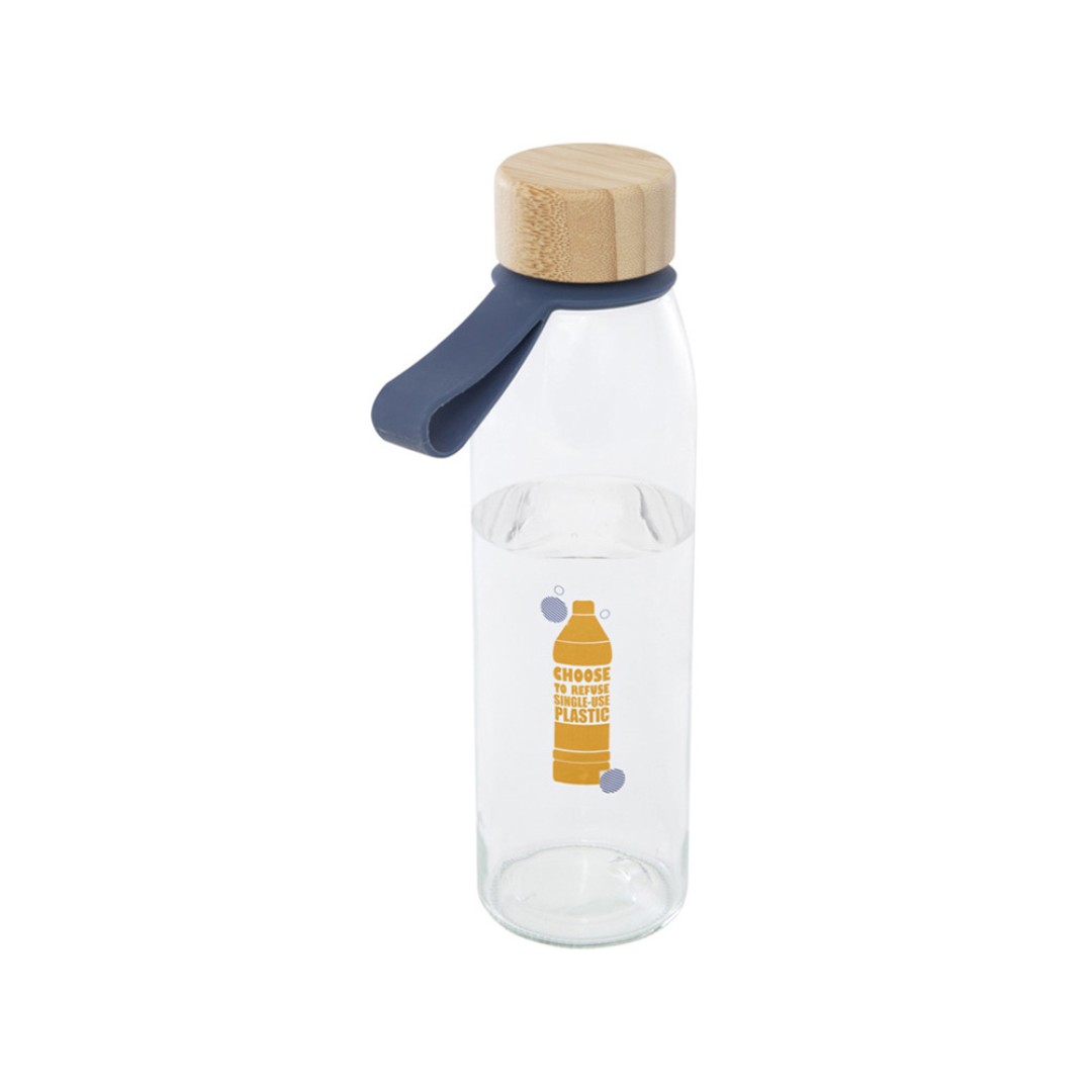 Стеклянная бутылка для воды Porto объемом 500 мл с силиконовой ручкой и бамбуковой крышкой - Синий