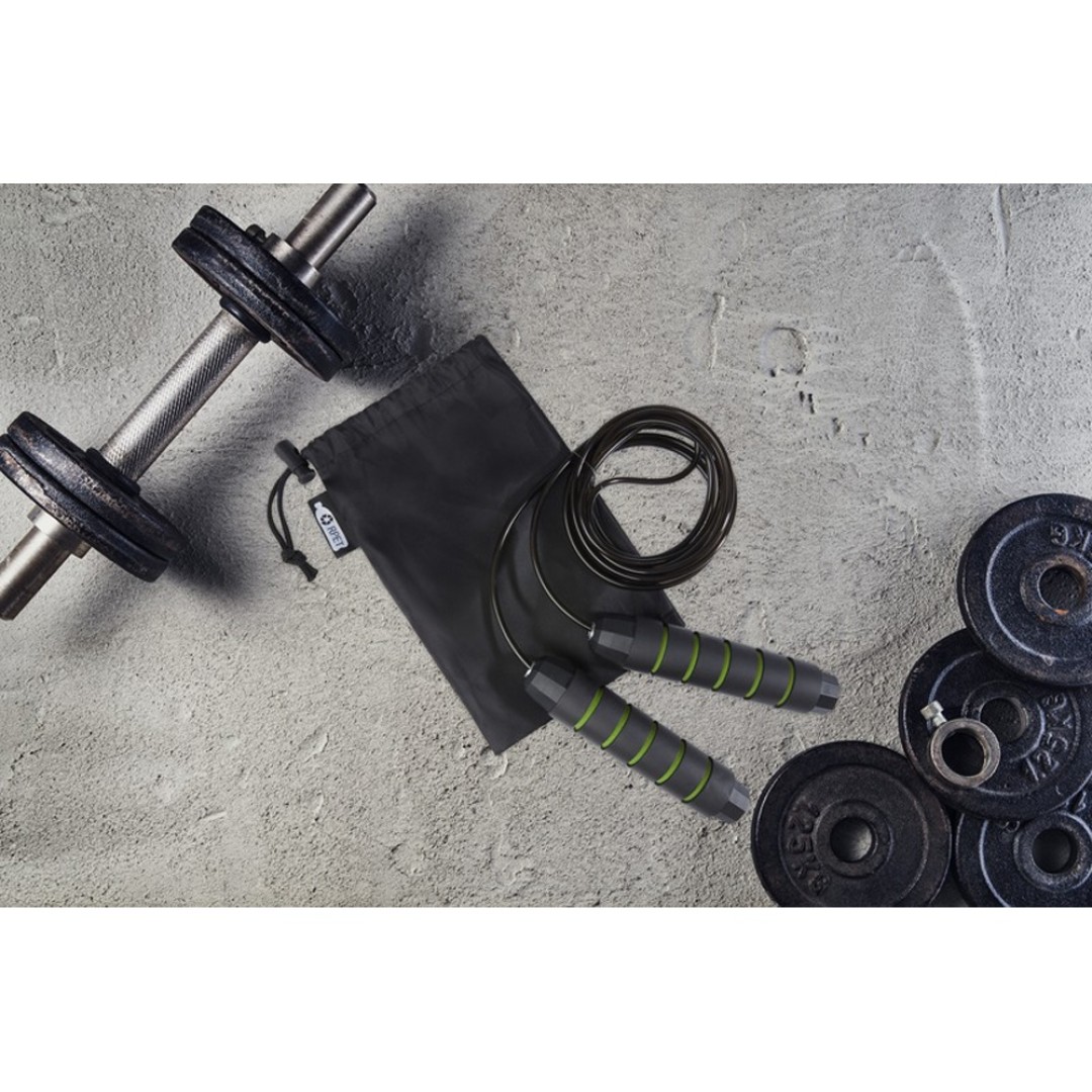 Austin, скакалка с мягкими ручками в чехле из переработанного PET-материала, зеленое яблоко