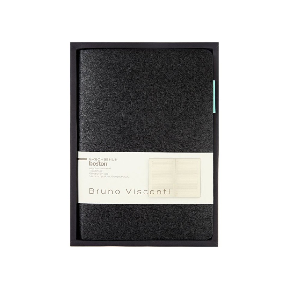 Ежедневник недатированный А5 "Boston", черный (бирюзовый обрез)