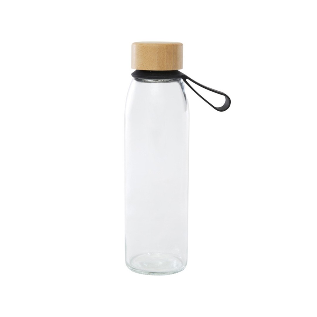 Стеклянная бутылка для воды Porto объемом 500 мл с силиконовой ручкой и бамбуковой крышкой - сплошной черный